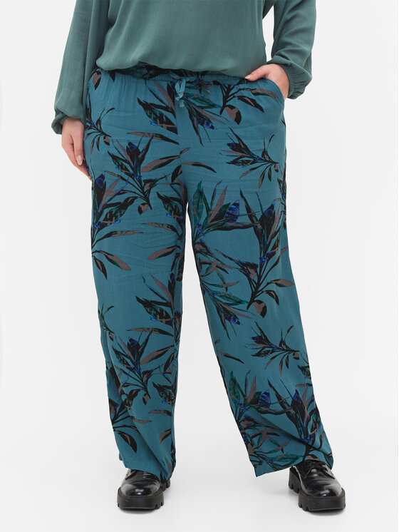 Zizzi Zizzi Riidest püksid V00040K Roheline Loose Fit