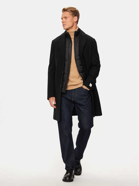 Calvin Klein Calvin Klein Płaszcz wełniany K10K113270 Czarny Regular Fit