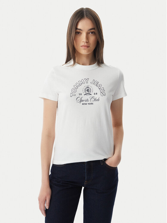 Tommy Jeans Tricou Heritage Logo DW0DW22816 Alb Regular Fit