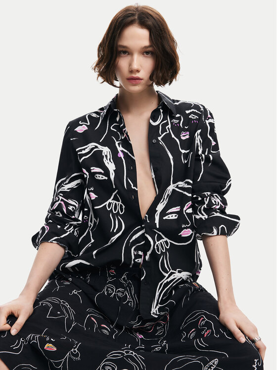 Desigual Desigual Camicia Faces 24WWCW34 Nero Regular Fit