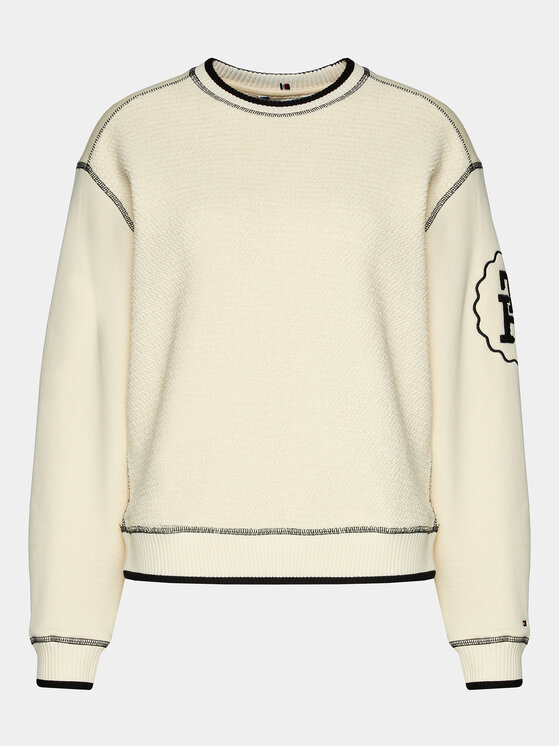 Tommy Hilfiger Tommy Hilfiger Bluza Lrg Smd Texture C-Nk Sweatshirt WW0WW40575 Écru Regular Fit