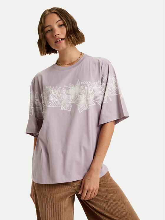 Roxy Roxy Marškinėliai Hangloose Placed ERJZT06019 Violetinė Oversize