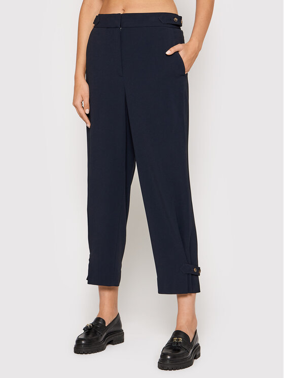 Tory Burch Pantaloni din material Crepe 85934 Bleumarin Relaxed Fit