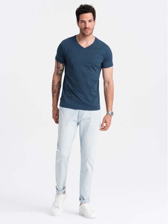 Ombre Ombre T-Shirt OM-TSBS-0145 Modrá Regular Fit