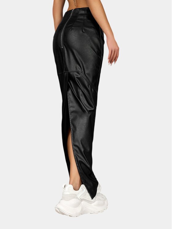 MADE BY SOCIETY MADE BY SOCIETY Spódnica maxi Fusta RIB-TECH - F27165 Czarny Basic Fit