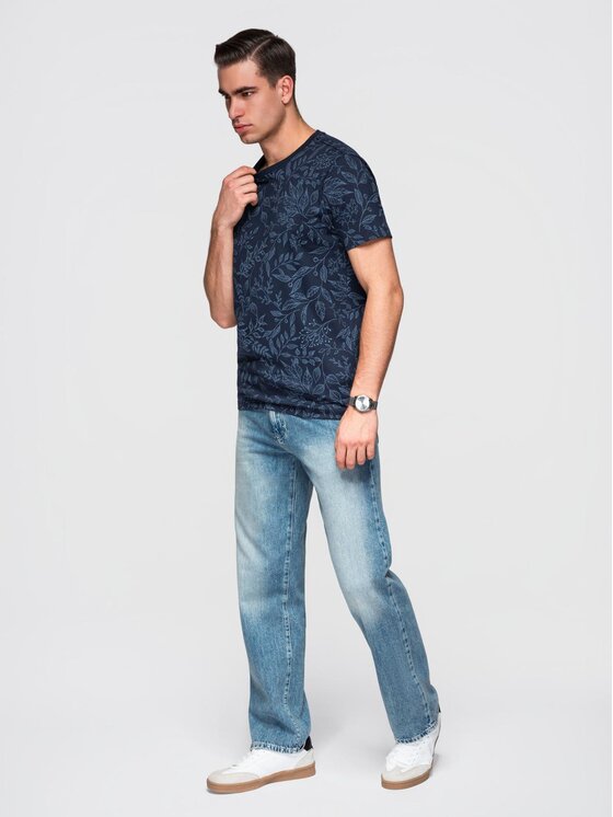 Ombre Ombre T-Shirt OM-TSFP-0262 Granatowy Regular Fit