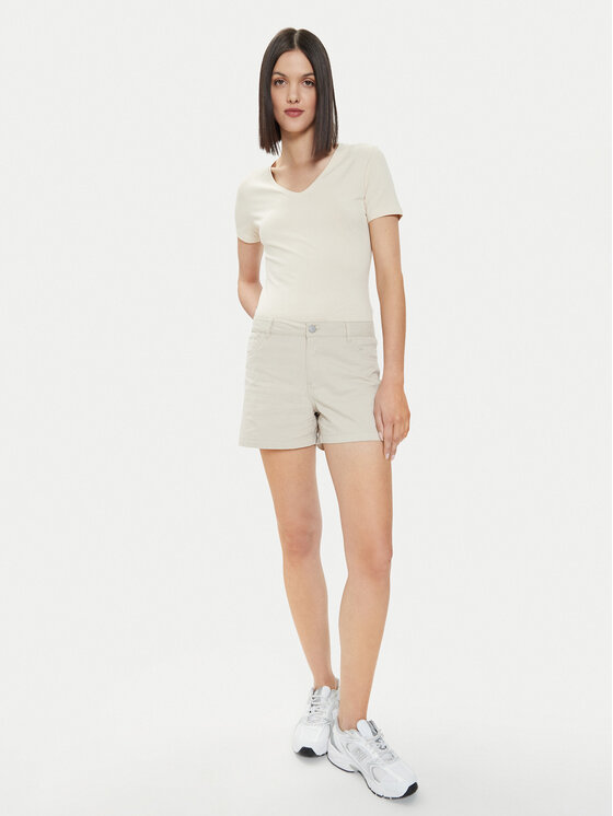 4F 4F Tričko 4FWSS24TTSHF1359 Écru Slim Fit