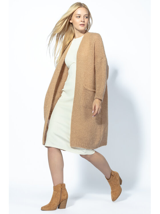 Fobya Fobya Kardigan DELIKATNY DŁUGI KARDIGAN Z WEŁNY ALPAKI F1734 Brązowy Loose Fit