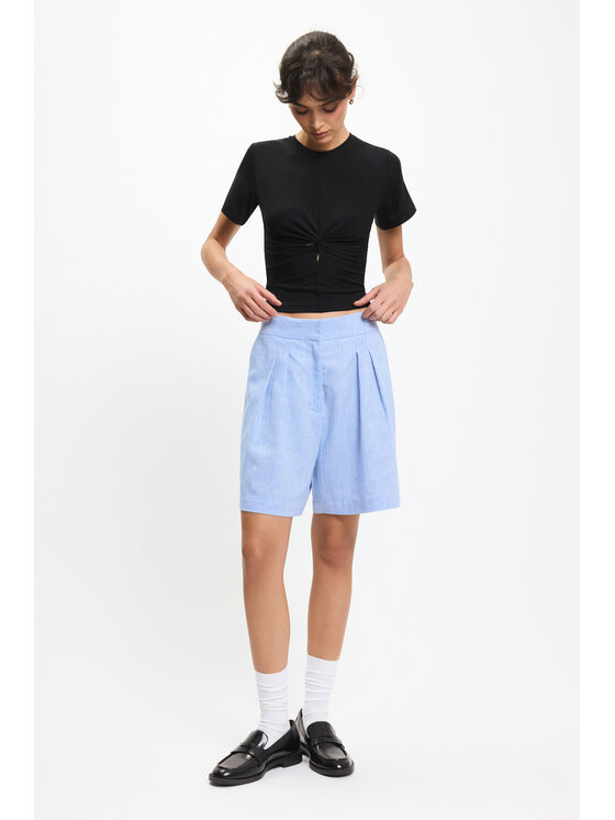 BENU BENU Szorty materiałowe Lniane Niebieski Regular Fit