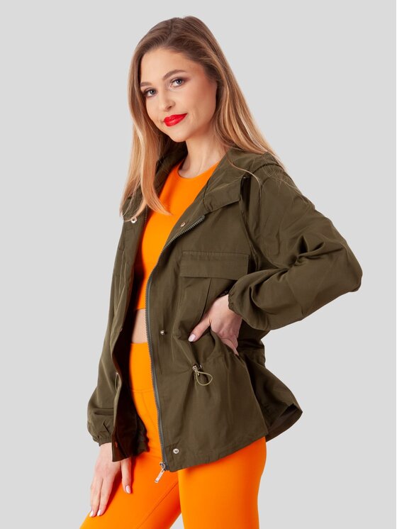 Perso Perso Kurtka przejściowa lekka z kieszeniami Khaki Slim Fit