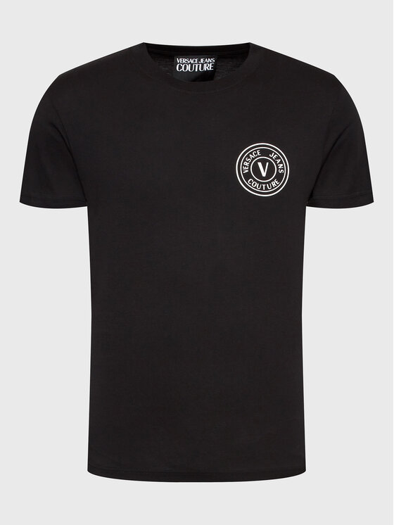 Versace Jeans Couture Majica 74GAHT06 Črna Regular Fit
