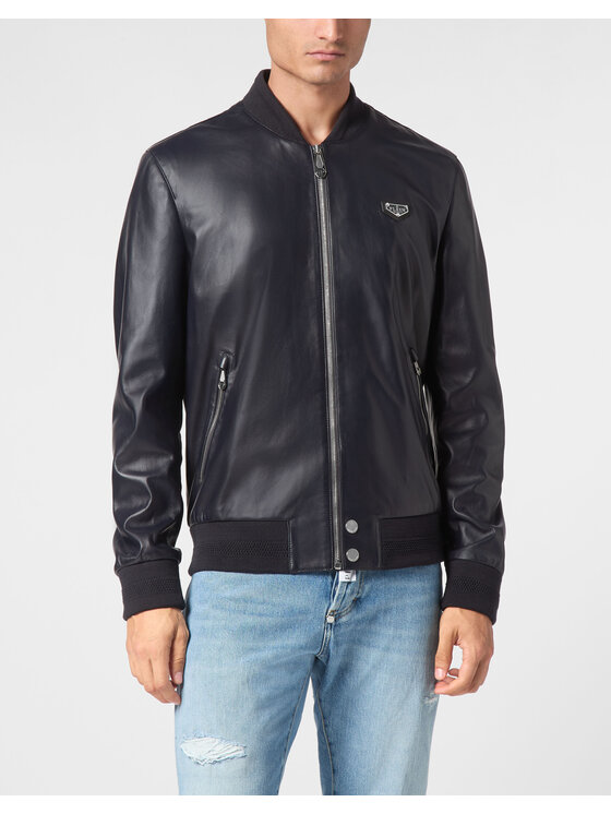 PHILIPP PLEIN PHILIPP PLEIN Kožená bunda 9485 Modrá Regular Fit