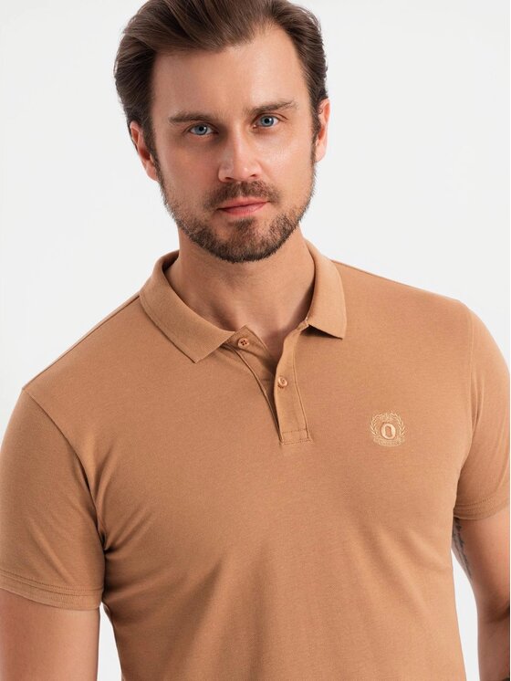 Ombre Ombre Komplet 3 koszulek polo OM-POBS-0133 Brązowy Regular Fit