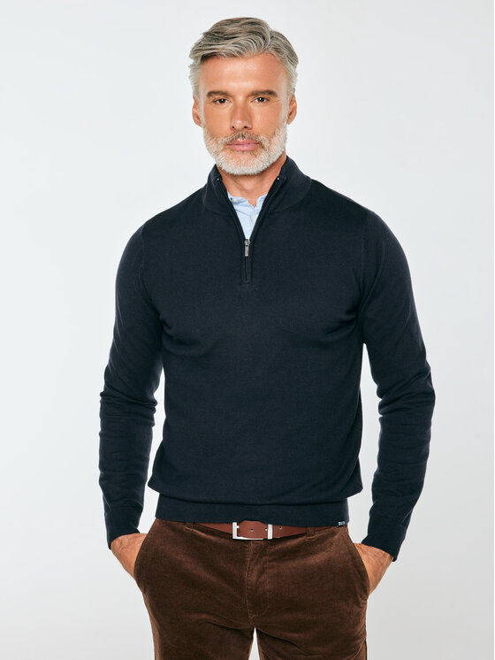 BIG STAR BIG STAR Sweter MARTINES Granatowy Basic Fit