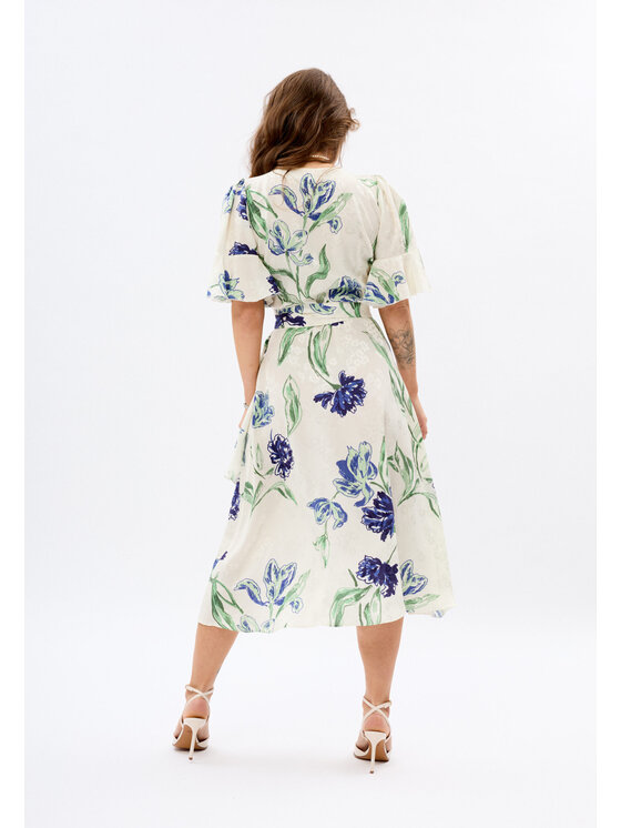 Mirons Mirons Sukienka koktajlowa Print Beżowy Feminine Fit