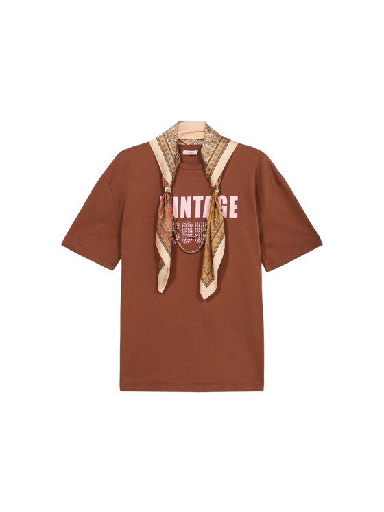 Oltre Oltre T-Shirt G045J004410N012 Brązowy Regular Fit
