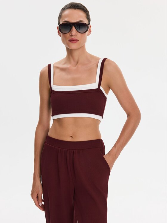 Nudyess Nudyess Top Lisa z prążka Bordowy Slim Fit