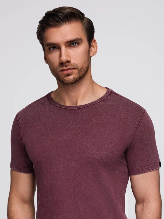 Ombre Ombre T-Shirt OM-TSWT-0116 Bordowy Slim Fit