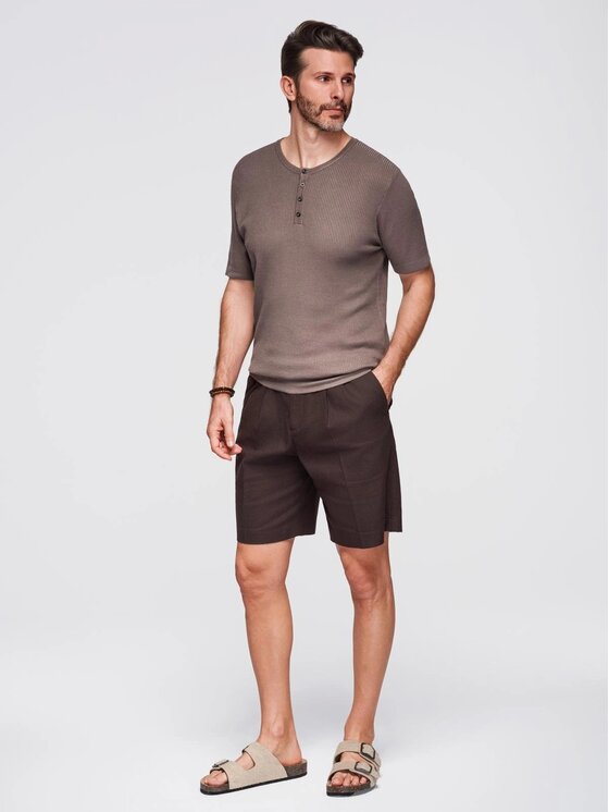 Ombre Ombre T-Shirt OM-TSCT-0254 Brązowy Slim Fit