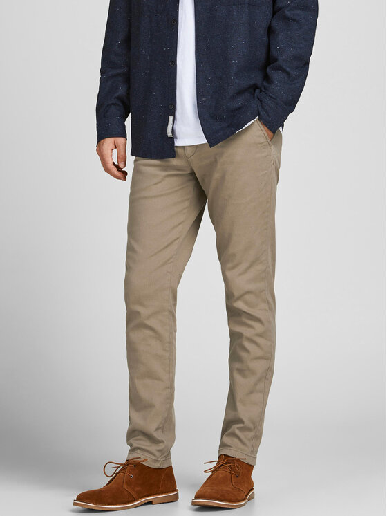 Jack&Jones Bavlnené nohavice Marco Dave 12174307 Béžová Slim Fit