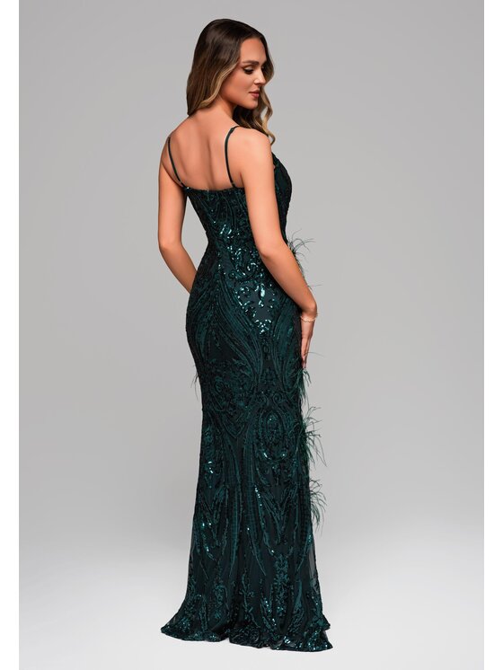 Ombre Ombre Sukienka wieczorowa LA-OM-DLR106 Zielony Regular Fit