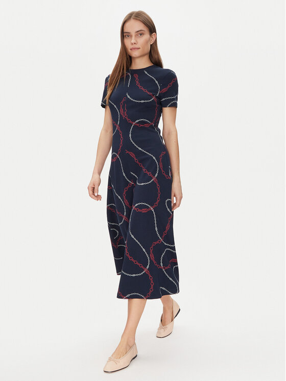 Tommy Hilfiger Tommy Hilfiger Každodenné šaty Modern F&F Midi Dress WW0WW44547 Tmavomodrá Regular Fit