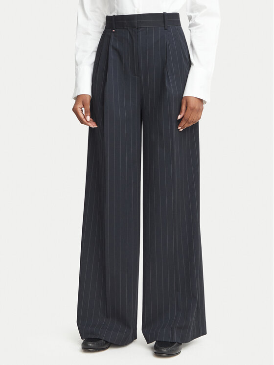 Tommy Hilfiger Tommy Hilfiger Medžiaginės kelnės WW0WW51898 Tamsiai mėlyna Wide Leg