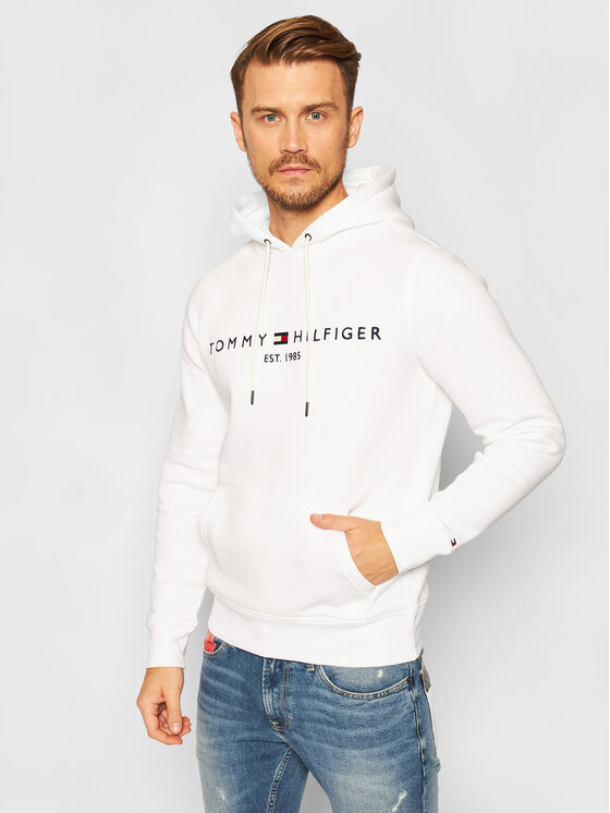 Tommy Hilfiger Džemperis ar kapuci Logo MW0MW11599 Balts Regular Fit