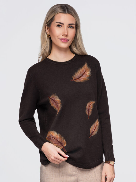 Ombre Ombre Sweter OW-SW-E0027 Brązowy Regular Fit