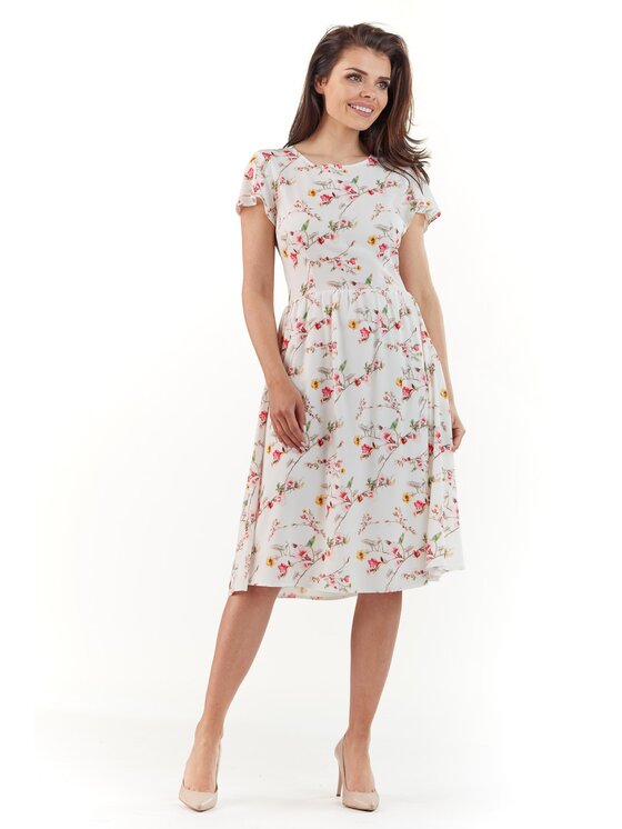 Awama Awama Sukienka letnia A218 Kremowy Basic Fit