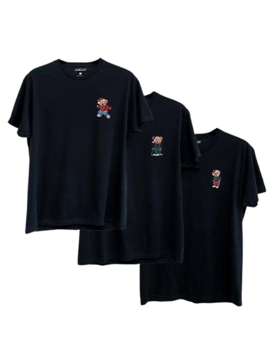 MyStars MyStars Komplet t-shirtów Zestaw 3 T-Shirtów Męskich Czarnych MyStars 3 Pack Christmas Bear M Czarny Regular Fit