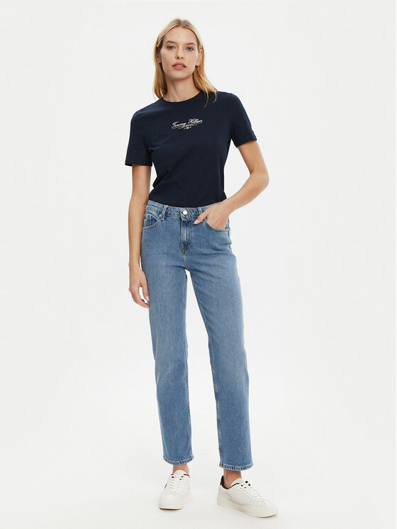 Tommy Hilfiger Tommy Hilfiger T-Shirt WW0WW45428 Tmavomodrá Regular Fit