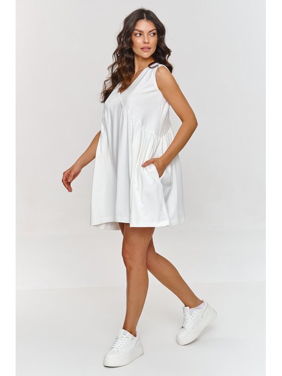 Makadamia Makadamia Sukienka letnia M875 Écru A-Line Fit