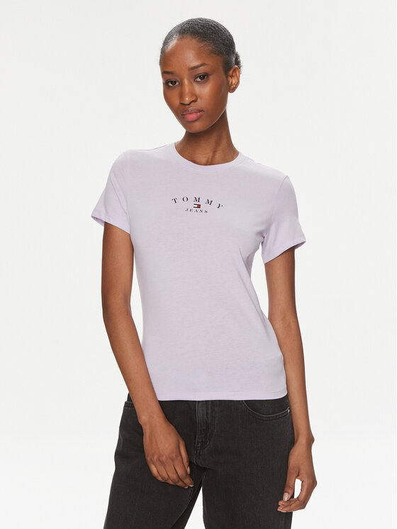 Tommy Jeans T Shirt Essential Logo DW0DW18140 Violett Slim Fit Modivo
