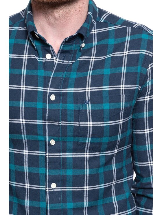 Wrangler Wrangler Koszula LS 1PKT BDOWN SHIRT Niebieski Regular Fit