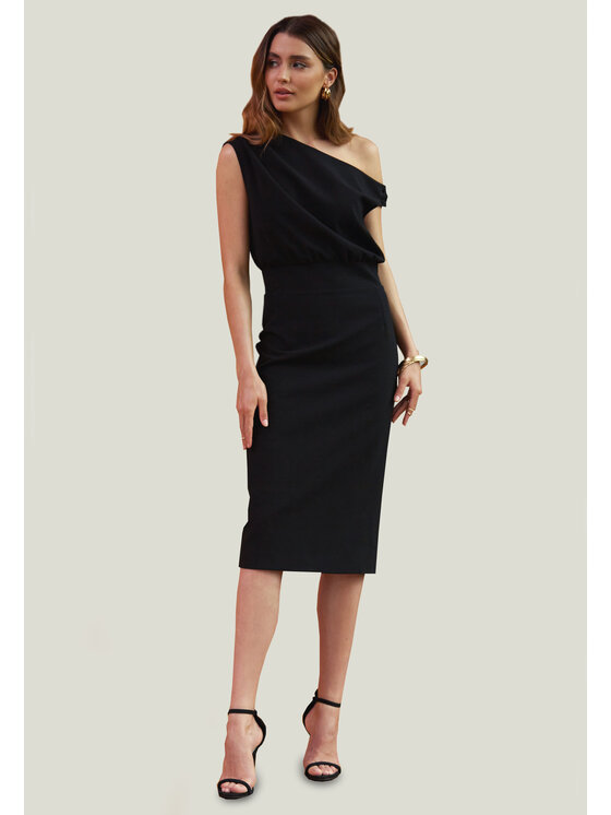 Kasia Zapała Sukienka elegancka, rozmiar 36, Czarna, Sukienka Annie midi czarna