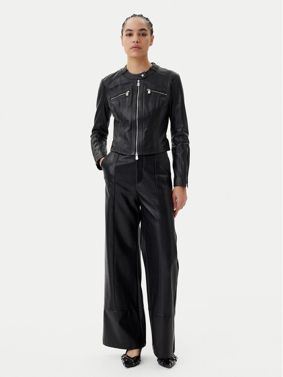 PINKO PINKO Kožená bunda Borderline Biker 104914 A2HT Černá Regular Fit