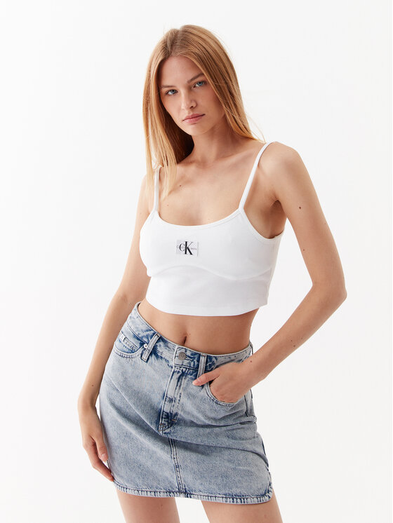 Calvin Klein Jeans Top J20J221417 Alb Slim Fit
