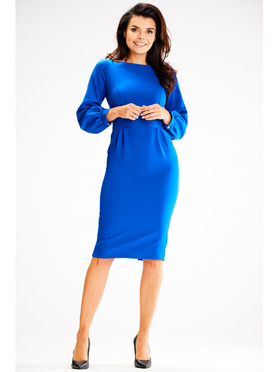 Awama Awama Večerní šaty A597 Modrá Basic Fit