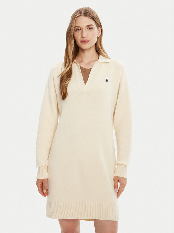 Polo Ralph Lauren Sukienka dzianinowa 211A91143003 Biały Slim Fit
