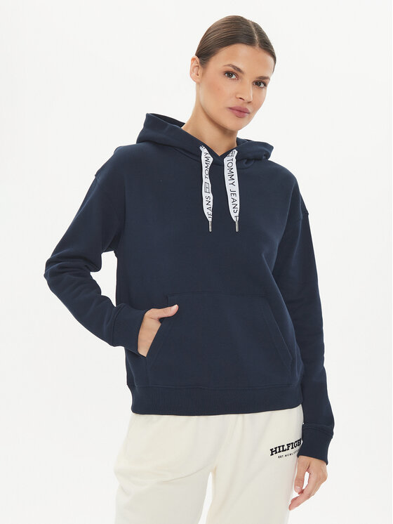Tommy Jeans Mikina Logo Drawcord DW0DW17794 Tmavomodrá Boxy Fit