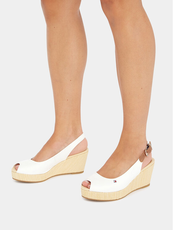Tommy Hilfiger Tommy Hilfiger Espadrilės Iconic Elba Sling Back Wedge FW0FW04788 Balta