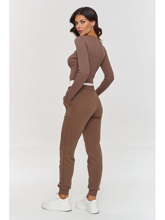 Makadamia Makadamia Komplet bluzka i spodnie A9 Brązowy Fitted Fit