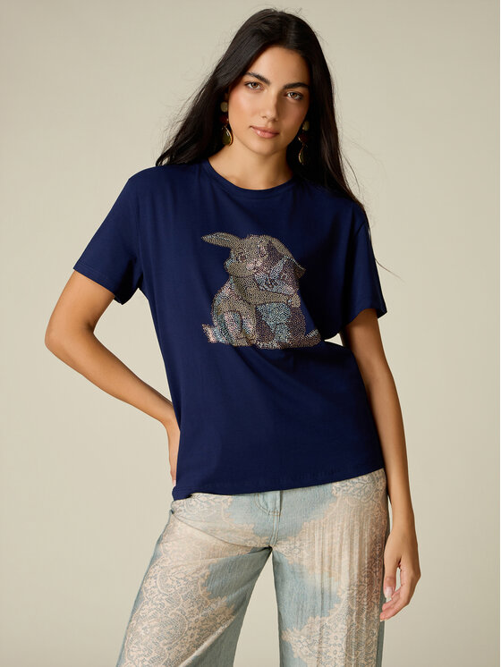 Oltre Oltre T-Shirt G098J104983N034 Niebieski Regular Fit
