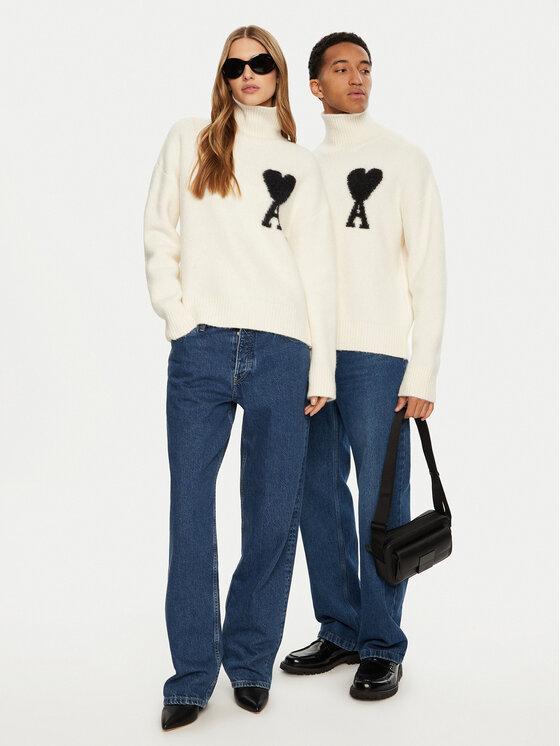 AMI PARIS AMI PARIS Rollkragenpullover SPUKS425.KN0032 Écru Relaxed Fit