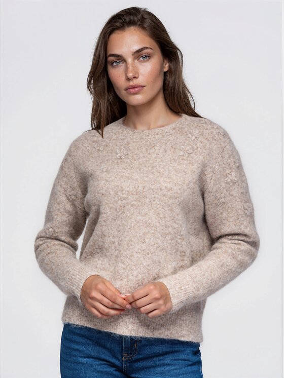 Ombre Ombre Sweter OW-SW-E0048 Beżowy Regular Fit