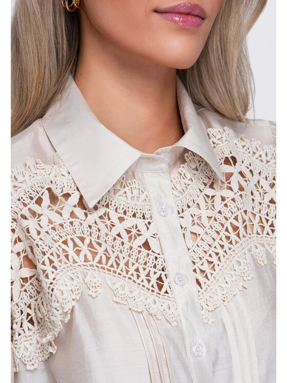 Ombre Ombre Koszula OW-SH-E0075 Beżowy Relaxed Fit