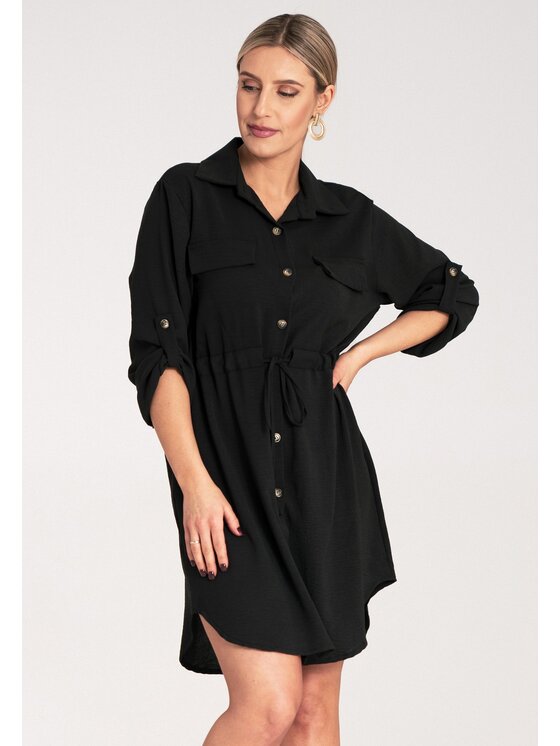 FIGL FIGL Košeľové šaty M1131 Čierna Shirt Fit
