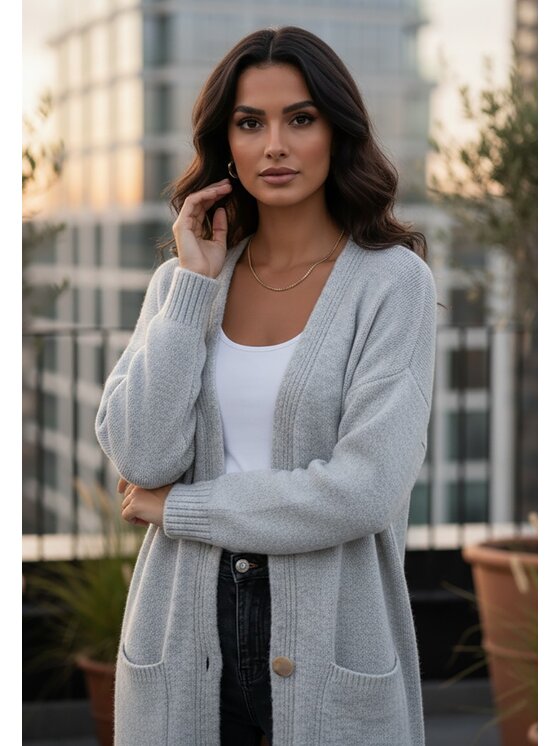 FIGL FIGL Kardigan M1237 Šedá Regular Fit