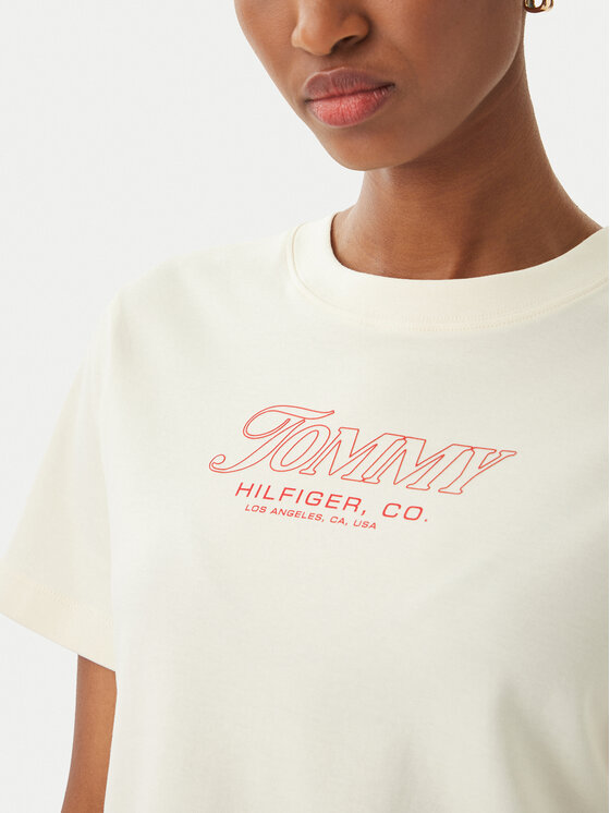 Tommy Hilfiger Tommy Hilfiger Tričko Logo Interlock WW0WW48707 Svetlo béžová Regular Fit